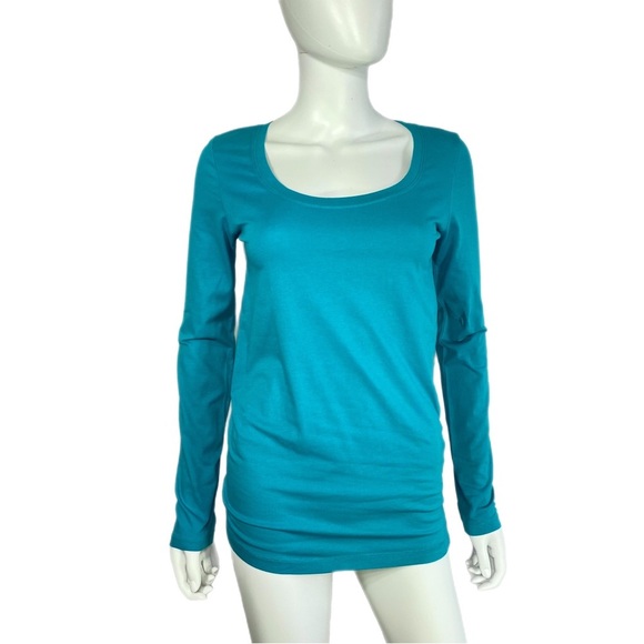 Active Basic Turquoise Scoop Neck Long Sleeve Fitted Tee - Picture 1 of 7
